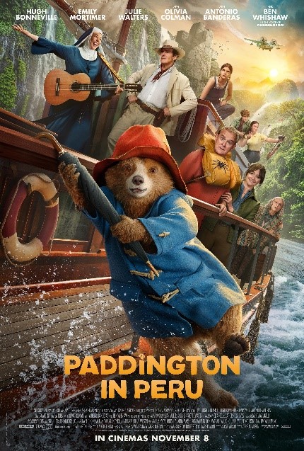 Image shows an advert for the cinema with Paddington bear swinging on a boat.