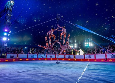 Image shows acrobats at the circus starr performing.