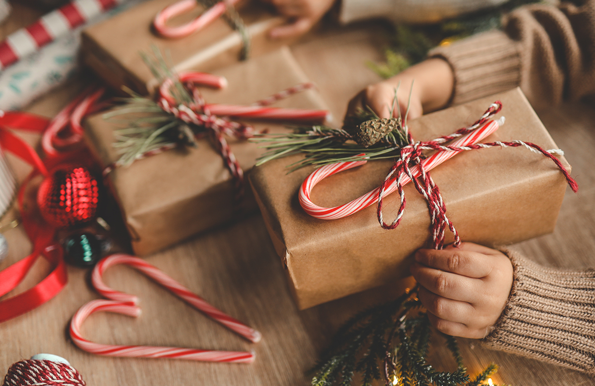 Christmas gift wrapping, creative activity